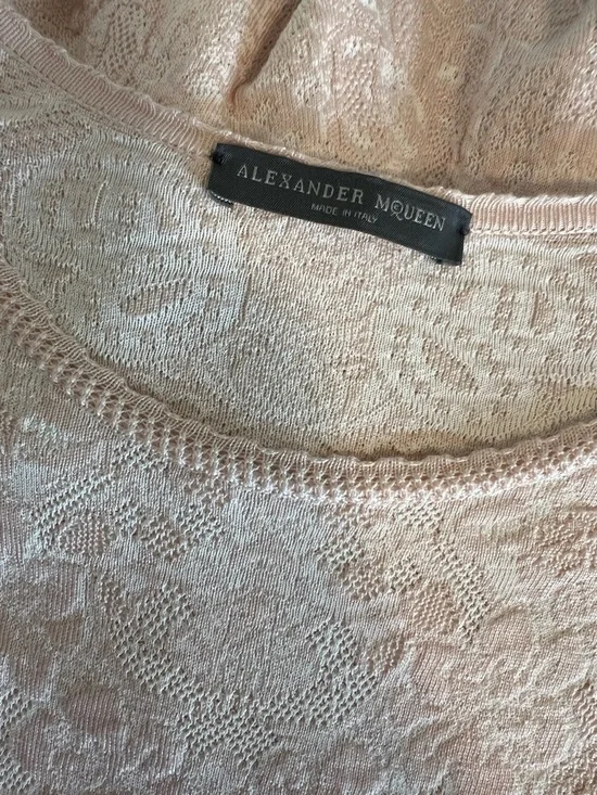 Alexander McQueen Pale Blush Lace Long-Sleeve Mini Dress - Picture 8 of 9